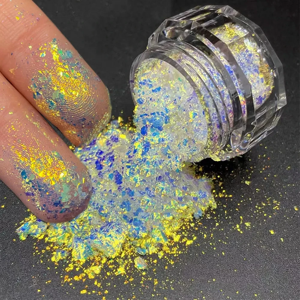 1 słoik świecący brokat płatki opalowe do paznokci magiczny kameleon iluzja kolor paznokci cekinowy Pigment cień do powiek syrenka paznokci chromowany pył DIY