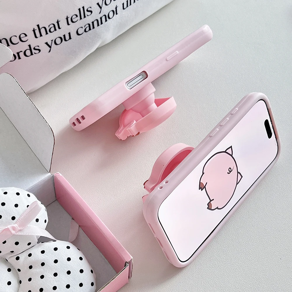 3D Cartoon Schweinchen-Po-Halterung Weiche Silikon-Handyhülle für iPhone 16 17 18 Pro Max Lustige Stoßfeste Standhalter-Abdeckung – Detail 8