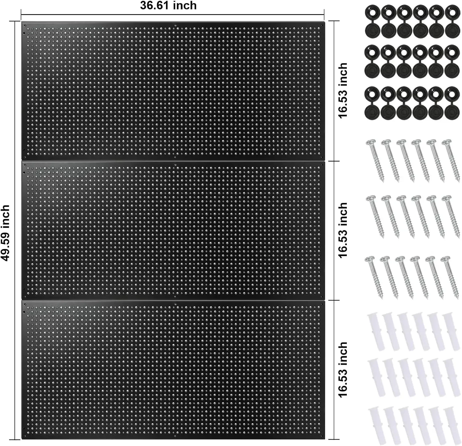 USA Stock Peg Board, 3 Pack 16-Inch X 36-Inch Heavy Duty Steel Pegboard, Black Pegboard For Walls, Garage, Workbench, Craft Room