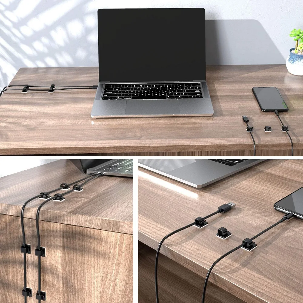 20pcs Self Adhesive Cable Management Clips Cable Organizers Sticky Wire Clips Cord Holder for TV PC Laptop Desktop Home Office