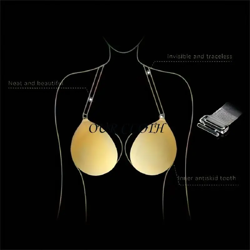 Halter Strap Adhesive Bra for Women with Teardrop Cups, Plain Cups and Front Clasp for Light Dress Styling Daily Y1AC