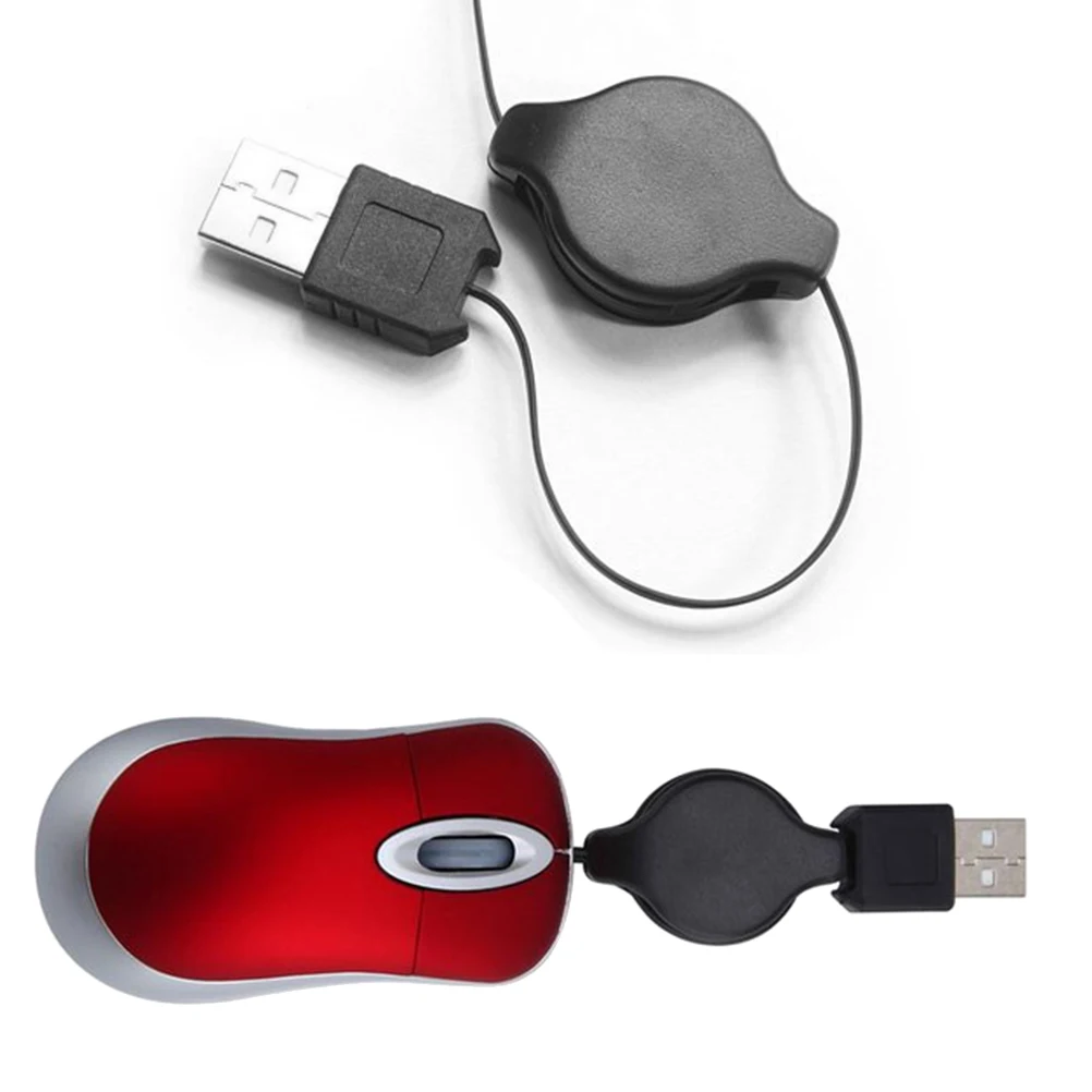

Mini Telescopic Mouse 2 Pc Red Retractable Retractable Cord Mouse Cord Compact Travel USB Ergonomic Save Space