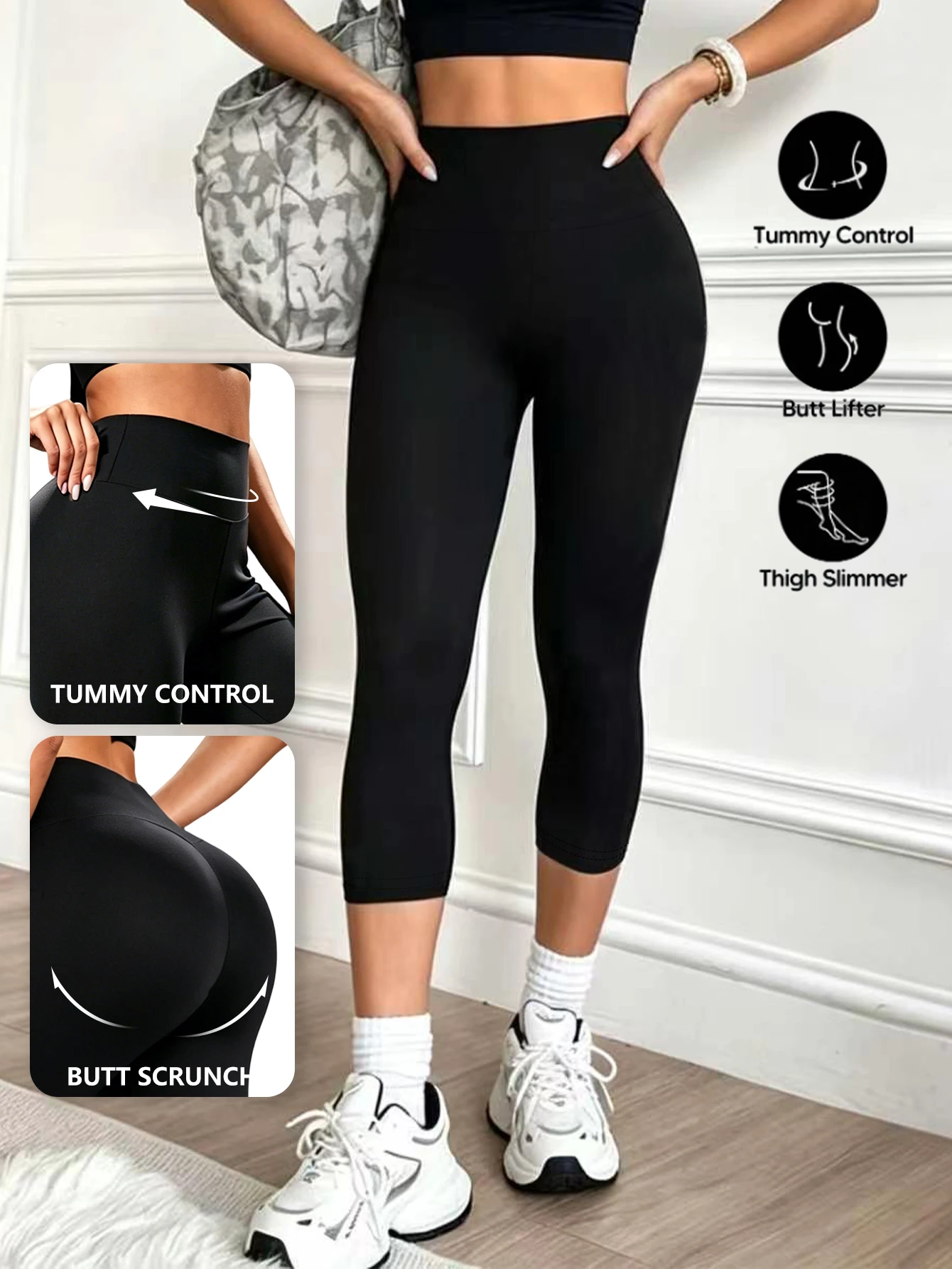 Ladies Solid Color Seven Points Sports Pants Stretch Hip Lifting Slim Yoga Leggings Casual Outdoor Cycling Trousers image 5
