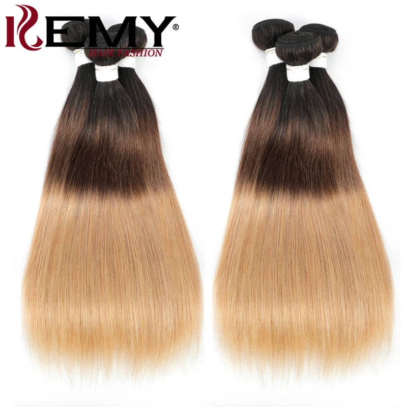 Tissage en Lot Brésilien Remy Naturel Lisse de Couleur Blond Ombré, 3 Tons, 1B/4/27, Offre, 3/4