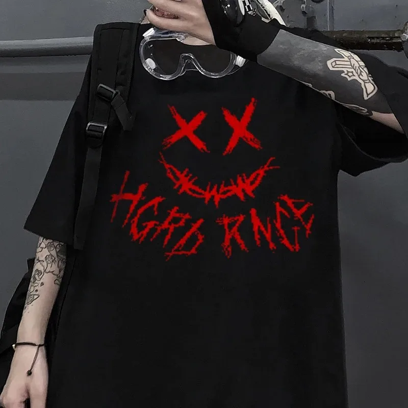 Black Demon Punk Gothic Anime Print T-shirt Harajuku Y2K Tops Tshirt Summer Oversized T Shirt Retro Men Women Clothes Streetwear