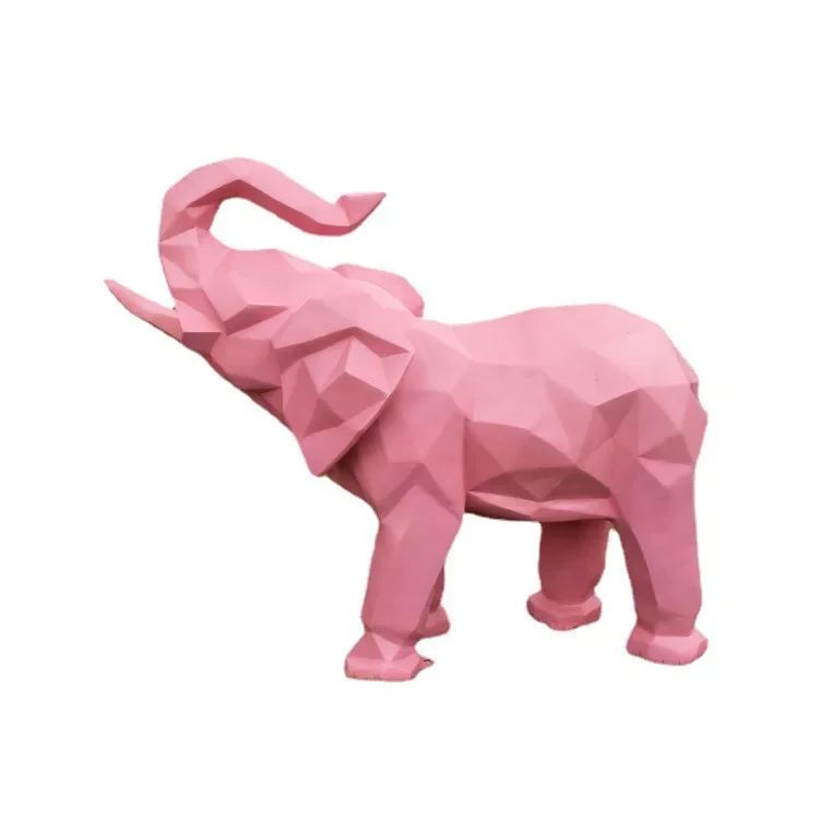 Escultura geométrica de fibra de vidro de elefante de piso grande paisagem de jardim