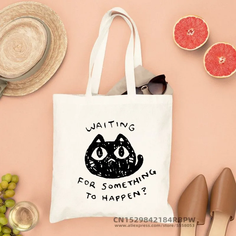 Omori Game Ladies Handbags Cloth Canvas Anime Neutral Cat Shopping Bag Canvas Bags Shopper Security  Bag Reusable Shopper Canvas