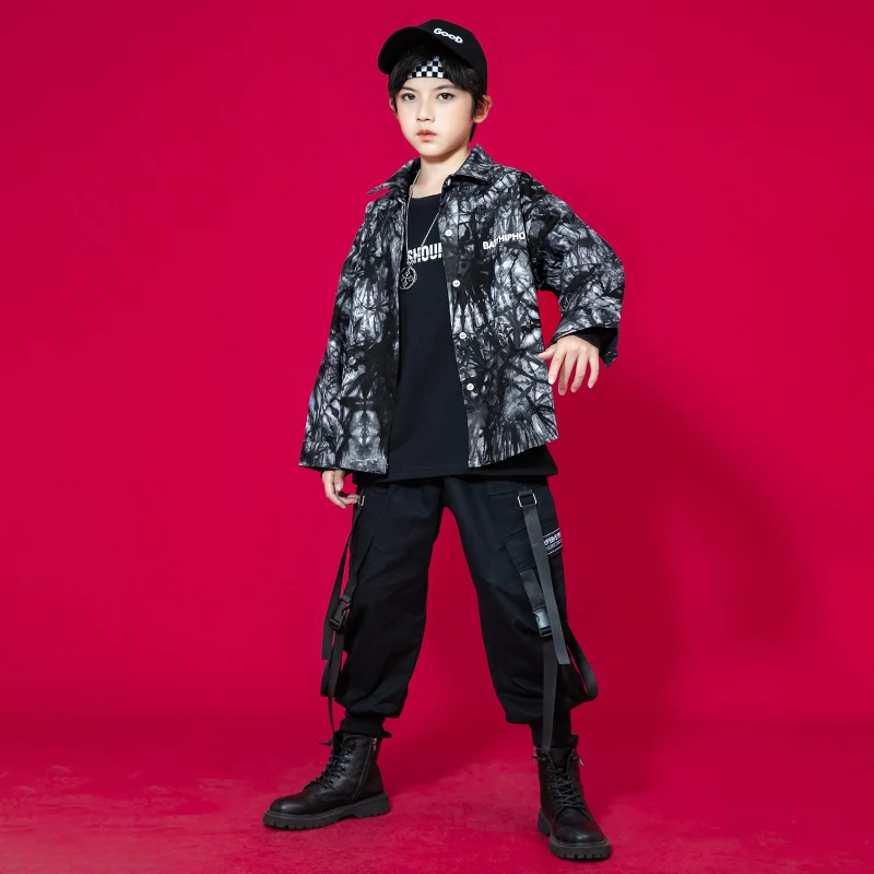 Ballroom Hip Hop Dance Kleding Tiener Kids Zwarte Jas Broek Jongens Drum Concert Show Kostuum Meisjes Jazz Dance Podium Outfit BL8934