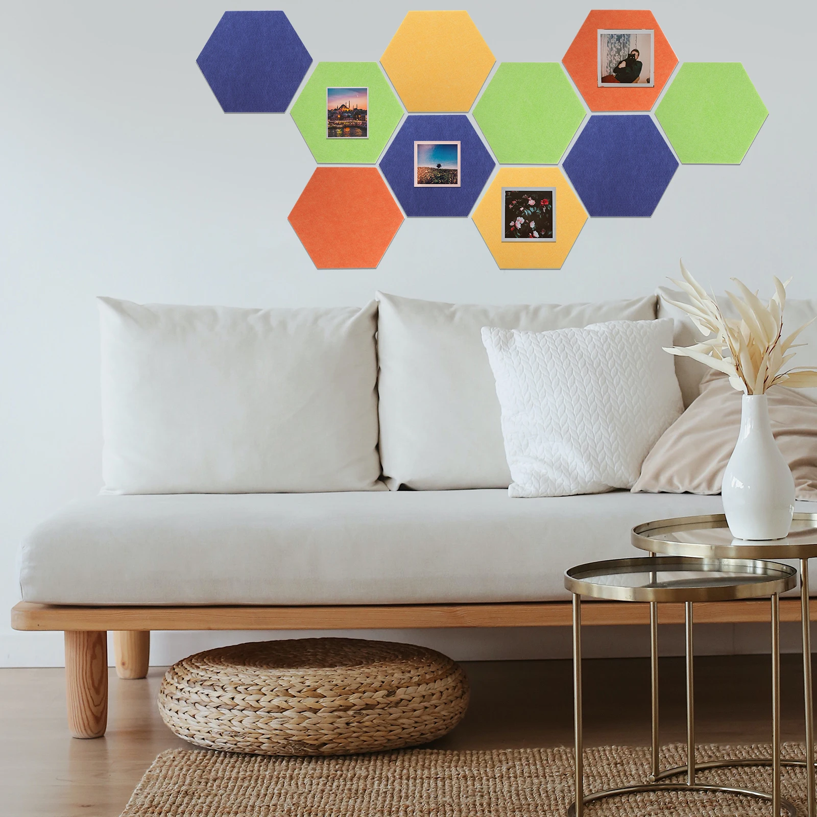 

4 Pcs Wall Sticker Hexagon Bulletin Board Bright Color Photo Display Background Photo Display Board Panel Home Decor