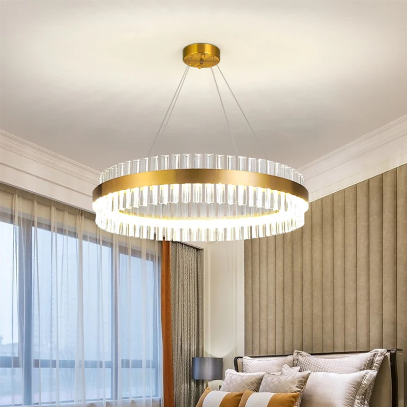 Nordic golden crystal led chandelier living room bedroom postmodern minimalist restaurant high-end light luxury lighting