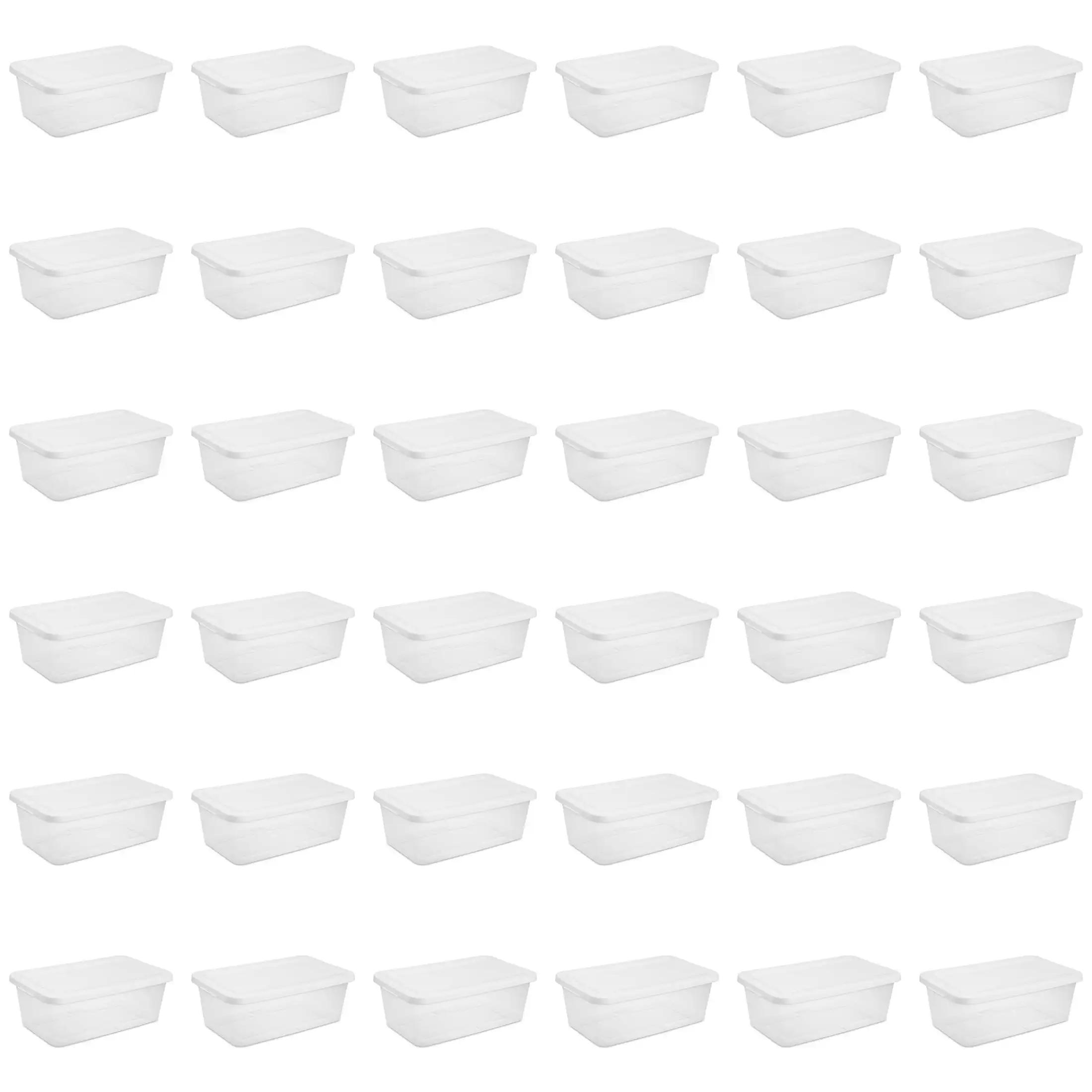 

6 Quart Storage Box, Clear Plastic Storage Bin with Snap-on Lid, White, 36 Pack