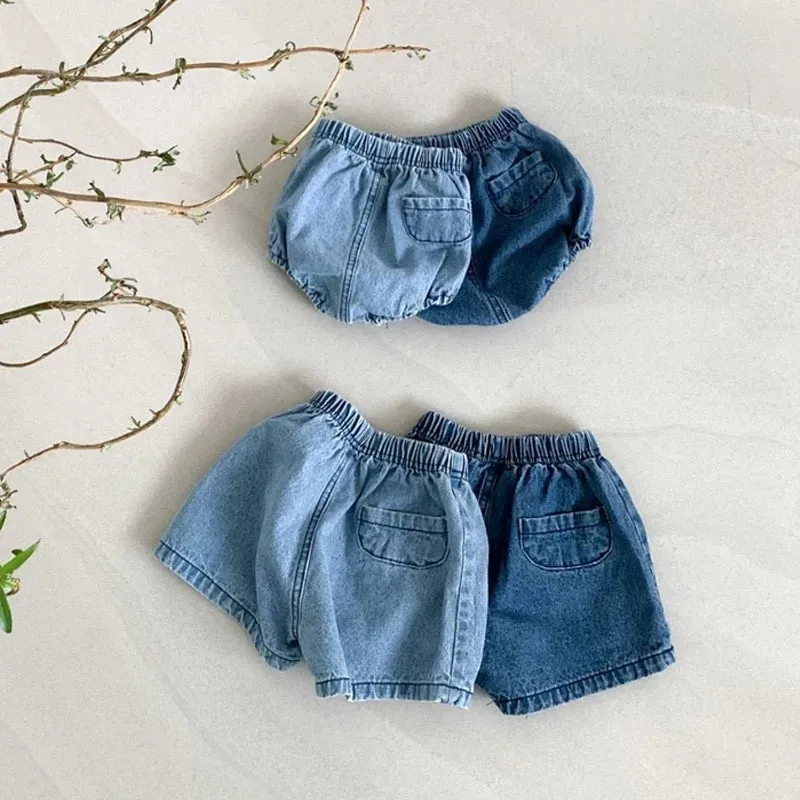 Korean Style Denim Shorts Summer Baby Shorts Boys and Girls Pocket Denim Bag Butt Pants Baby Thin Pants Baby Girl Jeans