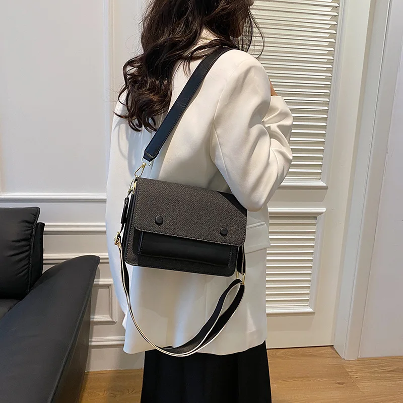 Contrasting Color Splicing Versatile Women\'s Messenger Bag 2024 Autumn New Underarm Shoulder Bag Ins Trendy Shoulder Square