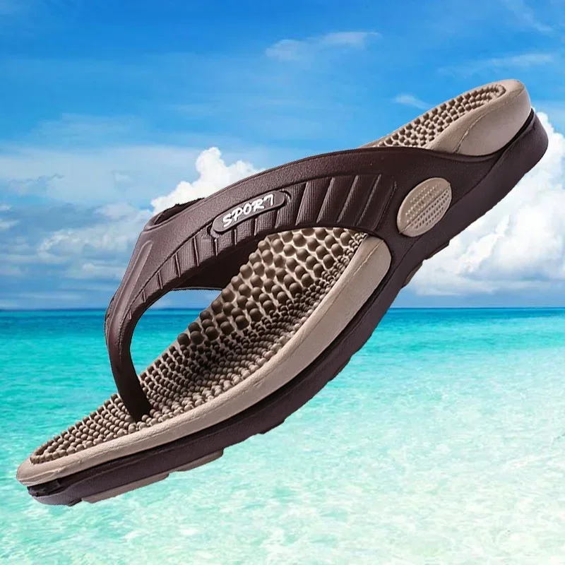Massage-Flip-Flops für Herren, Sommer, atmungsaktive Strandschuhe, Sandalen, Herren-Luxus-Flip-Flops, atmungsaktive Übergrößen-Herren-Hausschuhe, Größe 46