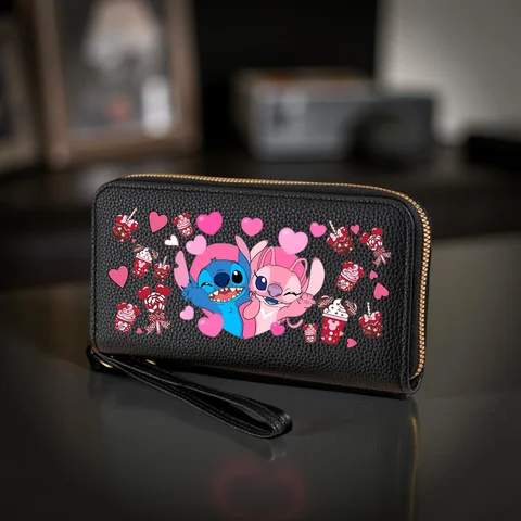Portfel Stitch z paskiem na nadgarstek - duża pojemność, przegródka na telefon, zapinana na zamek, wiele przegródek, wytrzymała konstrukcja do codziennego użytku