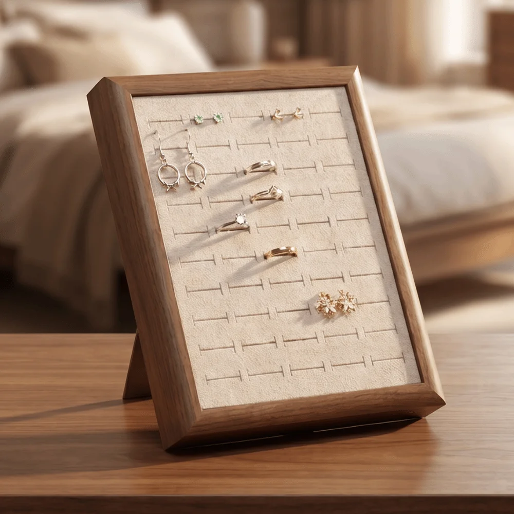 Elegant Fashion Jewelry Trays Large Capacity Organizer 50 Slot Rings Display Holder Save Space Velvet Leather