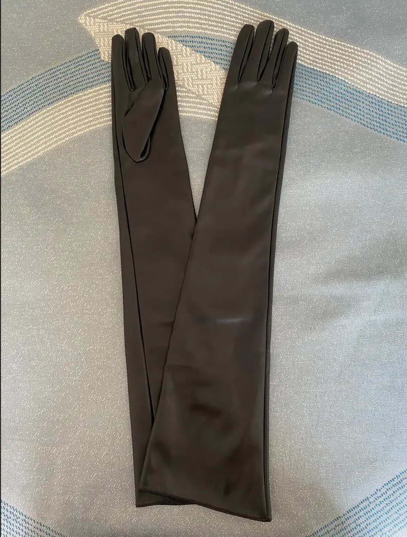Damska moda wybiegowa czarna PU skóra ekran dotykowy długa rękawiczka damska klub wydajność formalna impreza taniec rękawica 60cm 70cm