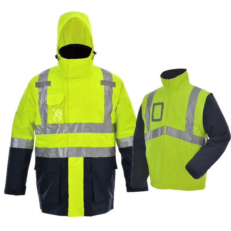 

High Visibility Coat with Removable Cotton Liner Thickened Winter Safety Jacket for Men Outdoor Work Hi Vis Workwear Warm Jacket