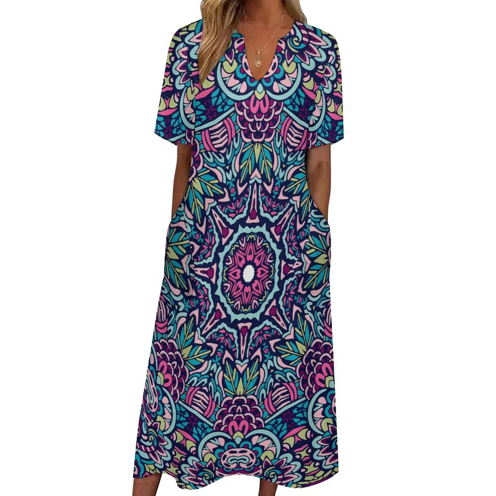 

Vintage Ethnic Tribal Dress Retro Floral Cute Maxi Dress Street Fashion Bohemia Long Dresses Women V Neck Oversize Vestidos