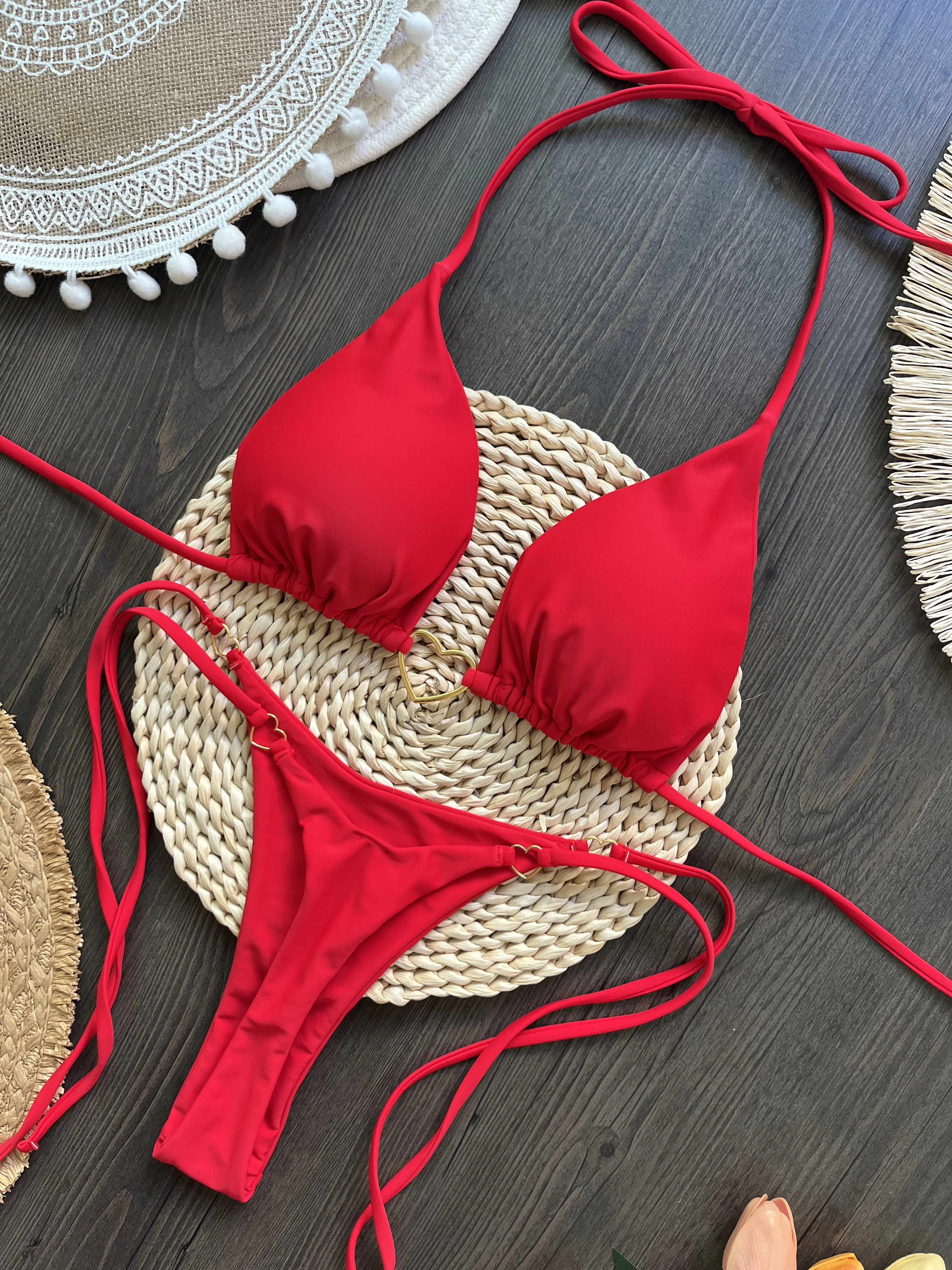 RUOTONGSEPT RUOTONSEPT Sexy Halter einfarbig Bikini Set frauen Badeanzug Zwei-stück Dreieck Tanga Bademode Badeanzug Brasilianische Biquinis 7