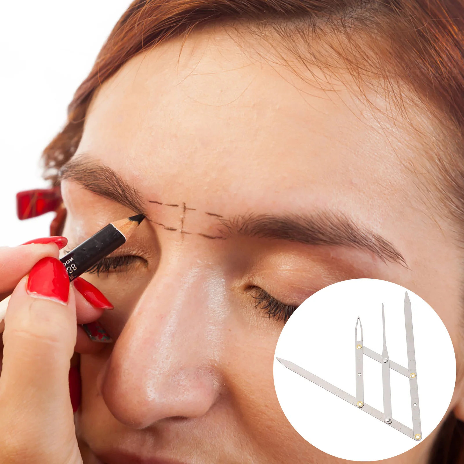 Wenkbrauwmeetliniaal Verstelbaar metalen wenkbrauwpositioneringsgereedschap voor nauwkeurige vormgeving Draagbare lichtgewicht make-up meten