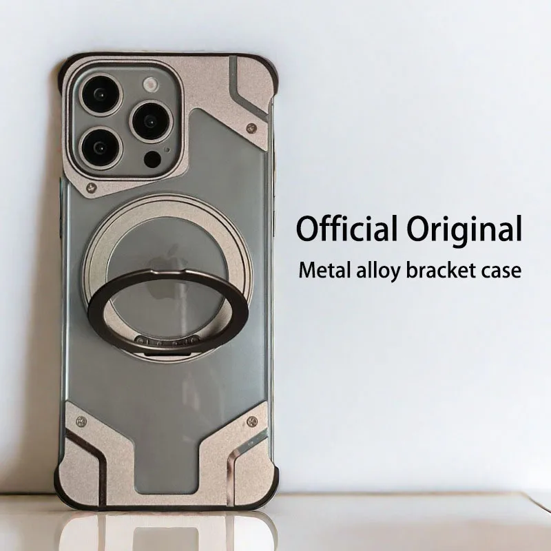 For iPhone 15 Pro Max Case 360°Rotating bracket superstrong Magnetic Magsafe car Phone holder Metal framework Protective cover