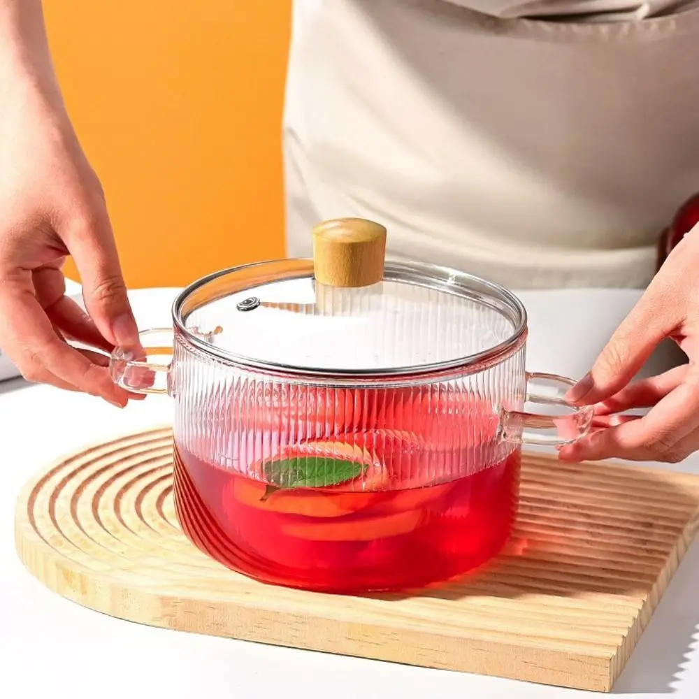 

1.6L High Borosilicate Glass Saucepan Heat Resistant Binaural Handle Cooking Pot Transparent with Lid Soup Pot Stovetop