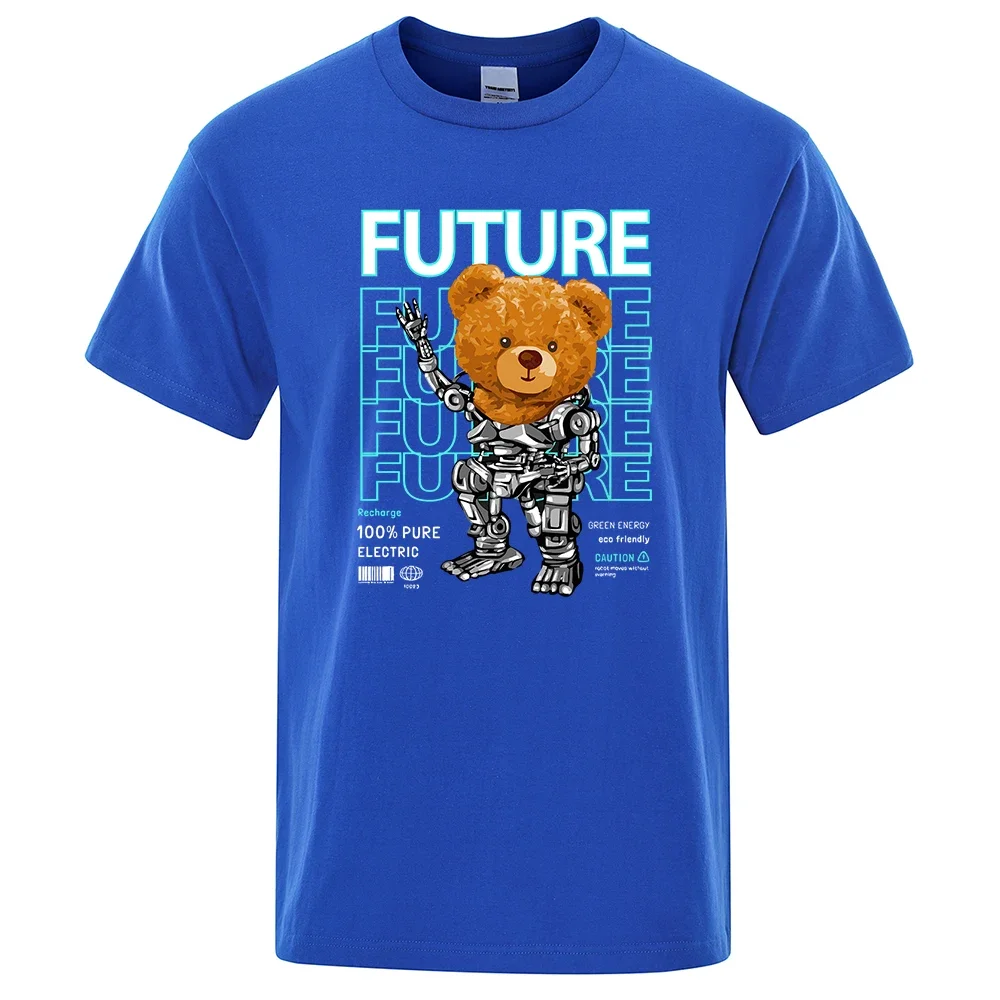 Man Short Sleeves T Shirt Y2k Style 100% Cotton Top Pure Electric in Future Teddy Bear Men T Shirts Summer Casual Clothing