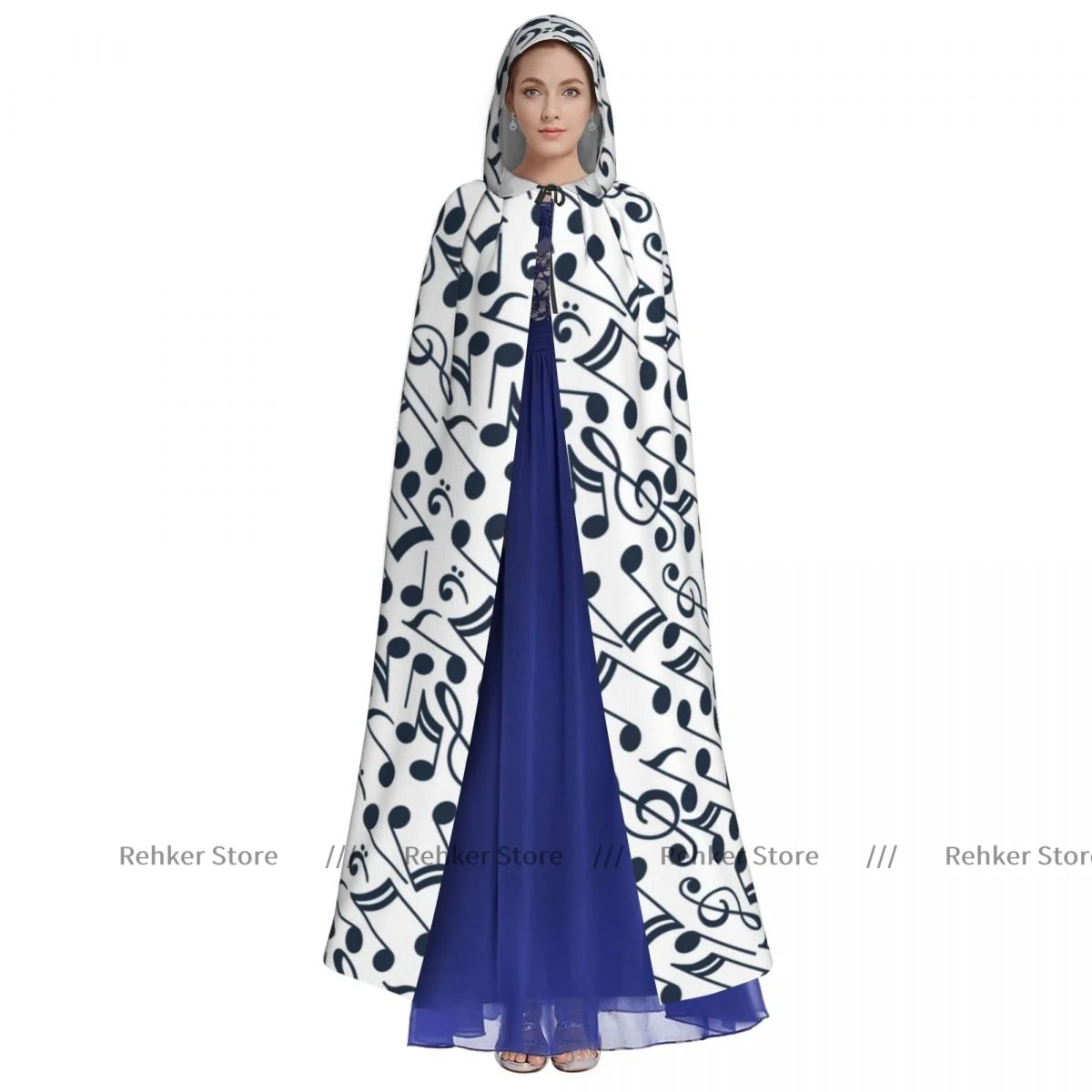 Cosplay Medieval Costumes Black And White Music Notes Hooded Cloak Capes Long Robes Jackets Coat Carnival image 2