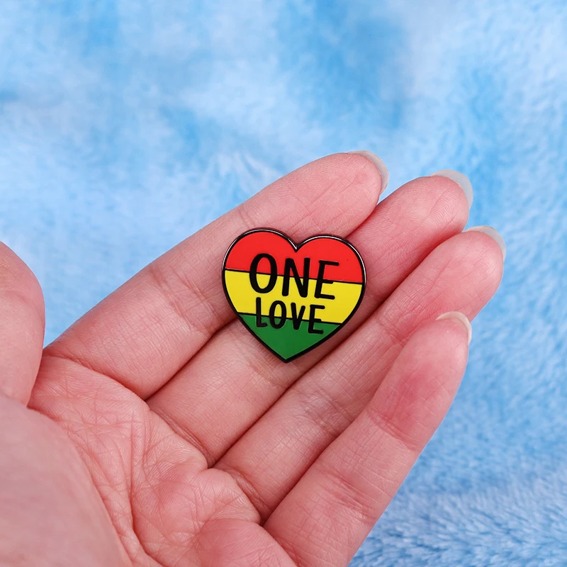 One Love Heart enamel pin Bobs Marley Inspired badge Gifts Reggae music jewelry