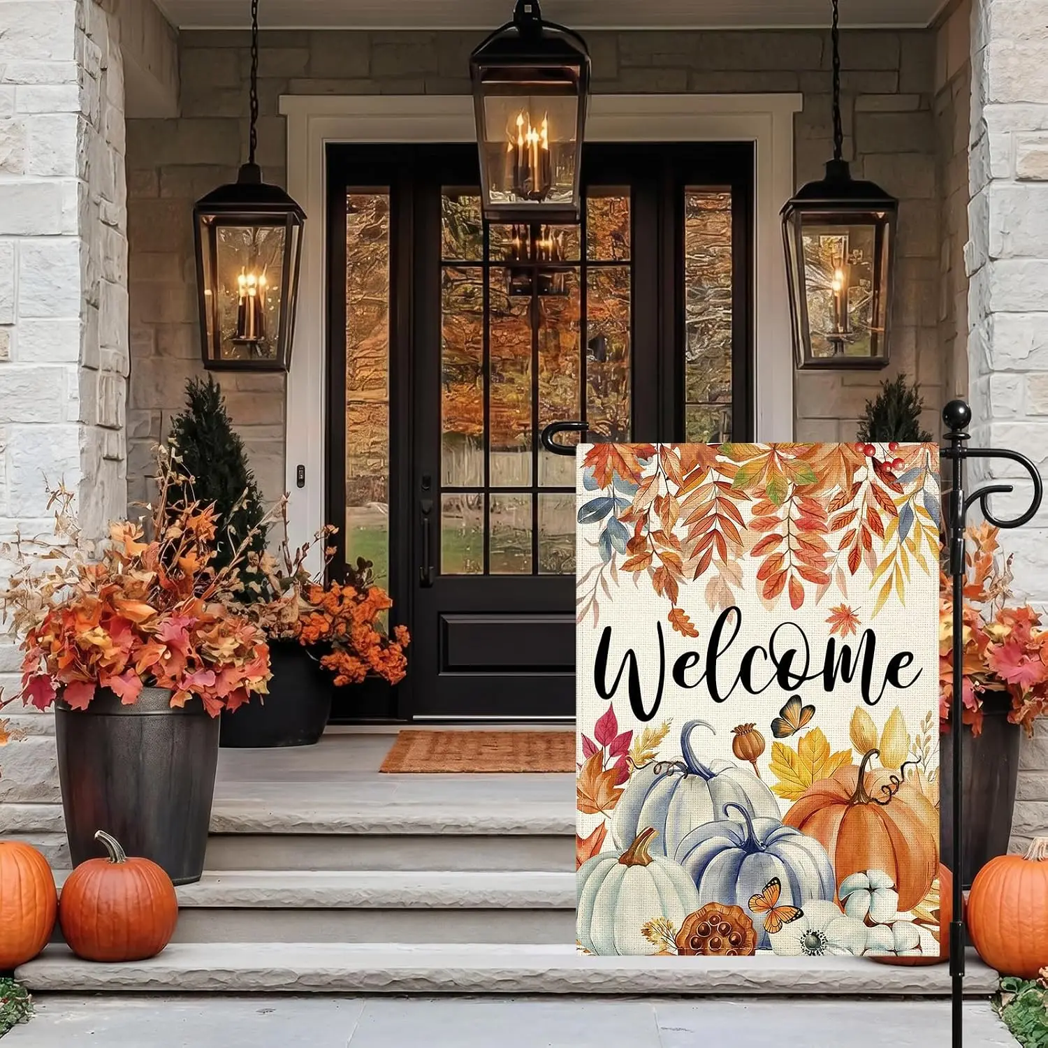 Artscope Pumpkin Leaves Fall Garden Flag 12x18 Inch Double Sided for Outside, Autumn Thanksgiving Welcome Garden Flag for Ho PPZ