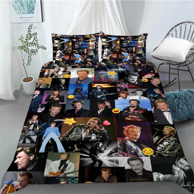 New Arrival Johnny Hallyday 1 Duvet Cover 2 Pillowcases Polyester Fabric Bedding Set Family Boy Kid Set Duvet Cover Set 1014