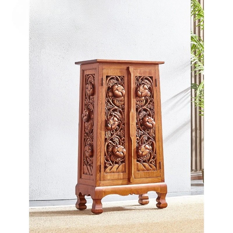 

Solid wood carving flower cabinet carving living room against the wall porch cabinet South East Asia style furniture locker