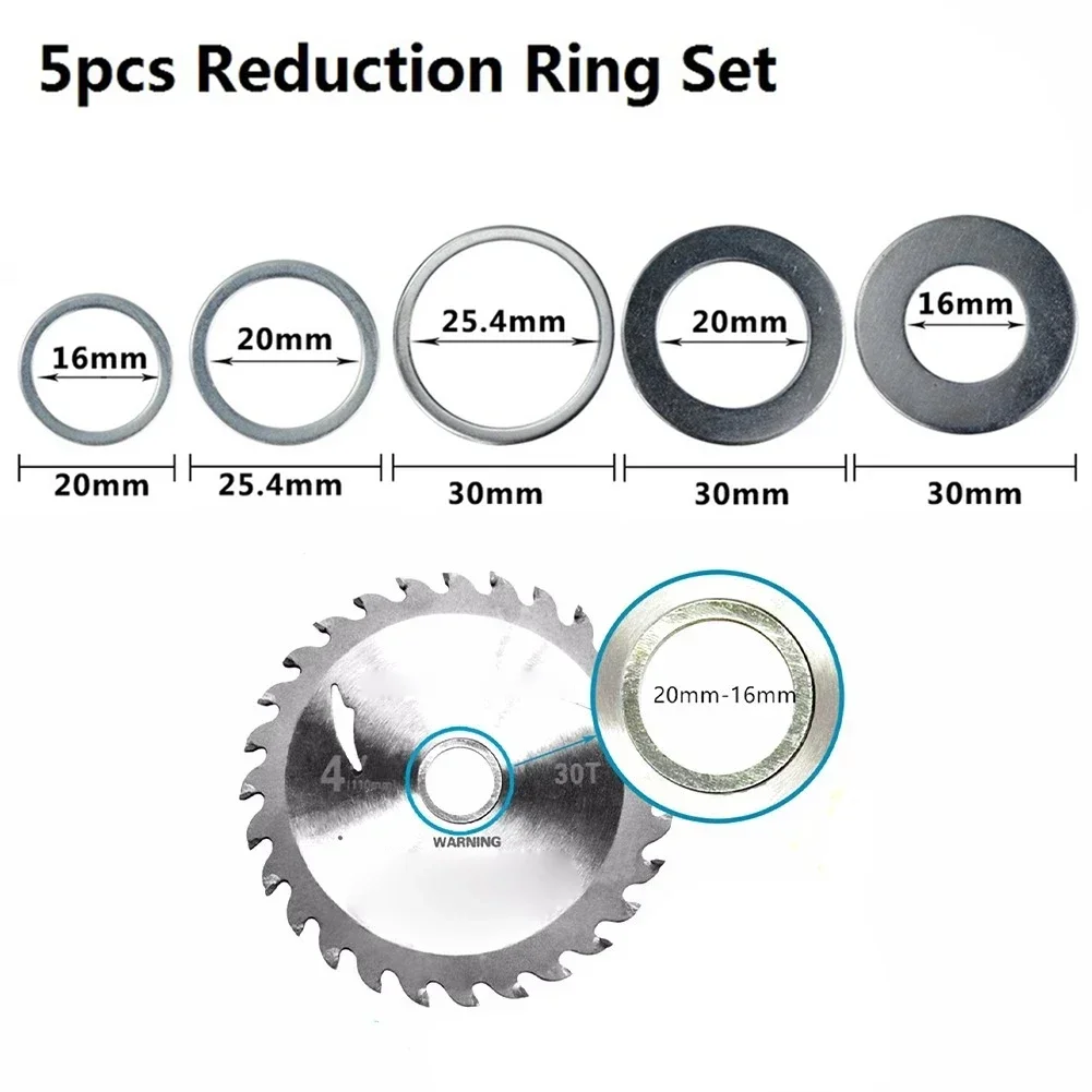 Equipment Set Durable Circular Saw Conversion Ring Internal&External Metal Silver Size 20&16mm 5pcs Blade Bush