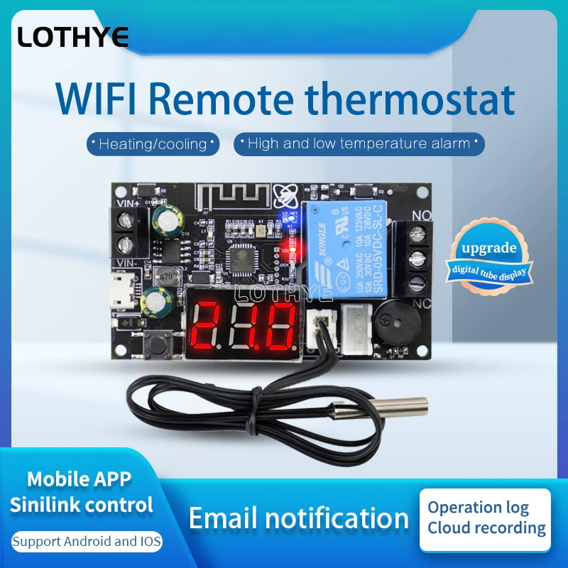 WIFI 원격 온도 조절기 고정밀 온도 컨트롤러 모듈, 냉각 및 가열 앱 온도 수집 XY-WFT1, WFTX