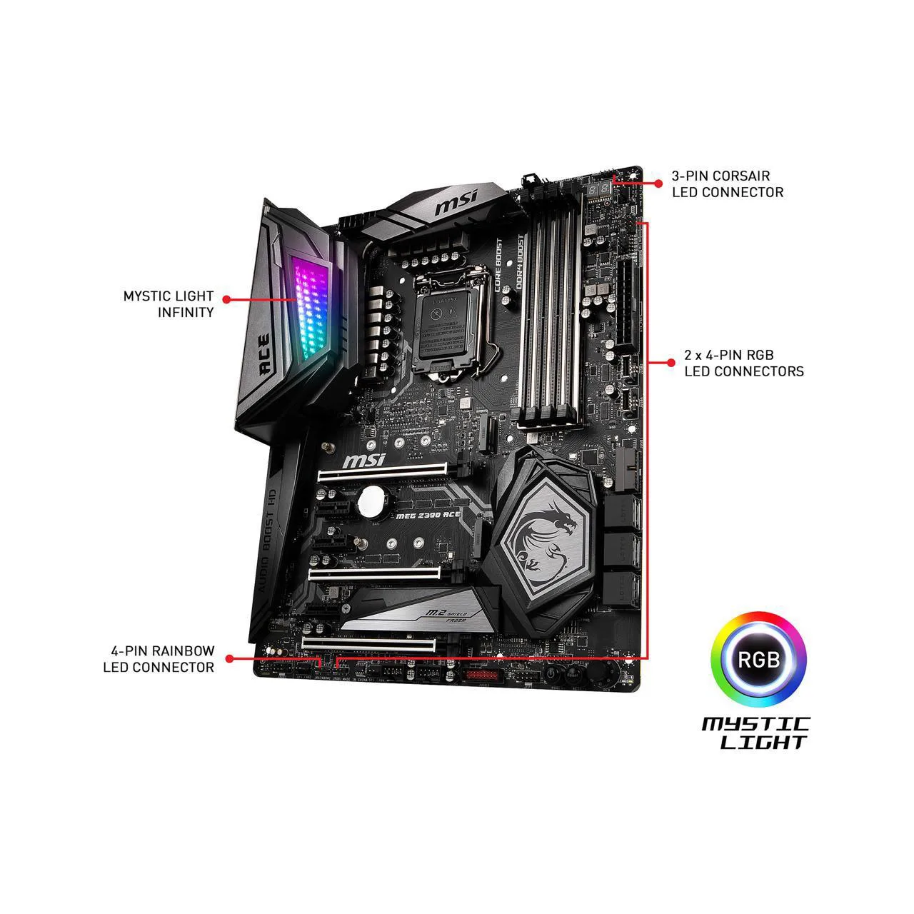 MSI New Motherboard MEG Z390 ACE LGA 1151 Intel Z390 DDR4 USB 3.1 Gen2 128GB M.2 Double Channel Socket ATX SATA 6Gb/s PCIe 3.0