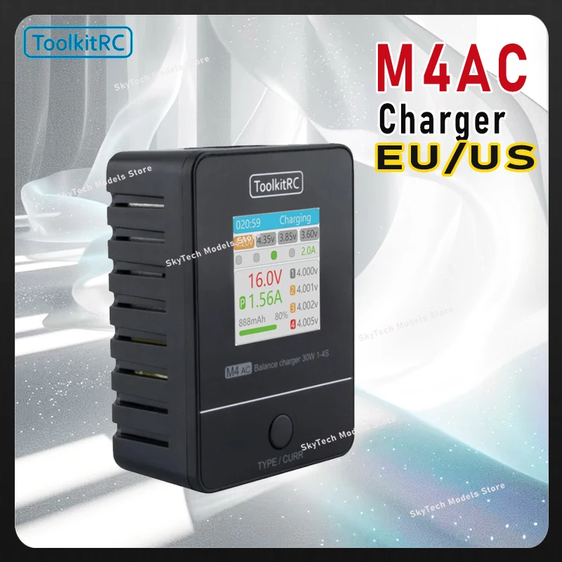 

ToolkitRC M4AC 30 Вт Зарядное устройство для баланса ЖК-экрана 2S 3S 4S Lipo AC100-240 В XT60 Интерфейс 100-240 В для аккумулятора гоночного дрона на радиоуправлении