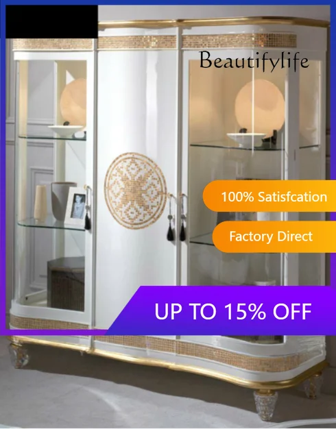 

Элитный европейский винный шкаф из массива дерева, двухдверный стеклянный шкаф для хранения в гостиной, античный белый с золотой резьбой, дизайнерский X