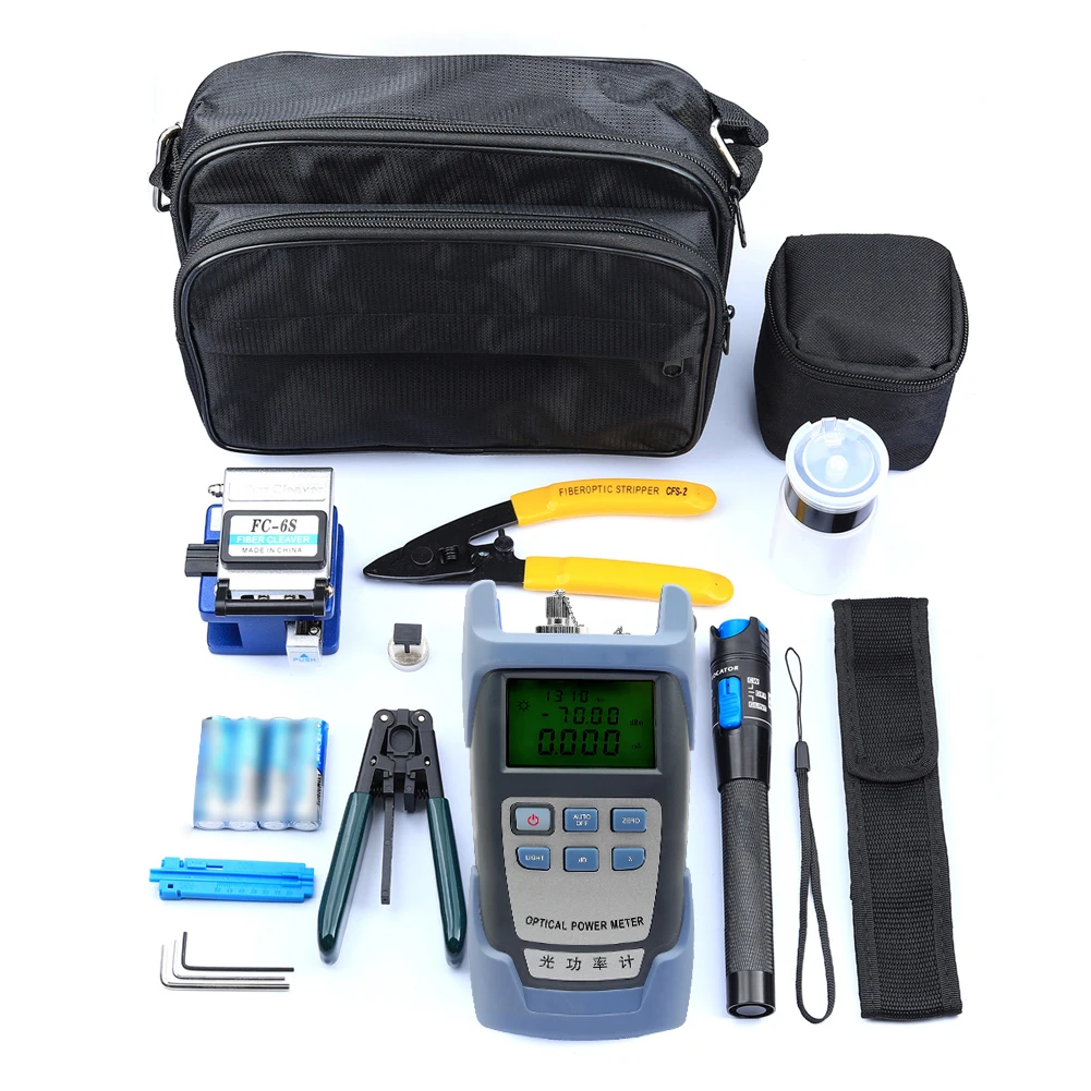 

Fiber Optic FTTH Tool Kit Optical Power Meter Fiber Cleaver Wire Stripper Optical Fiber Cold Connection Tools Set