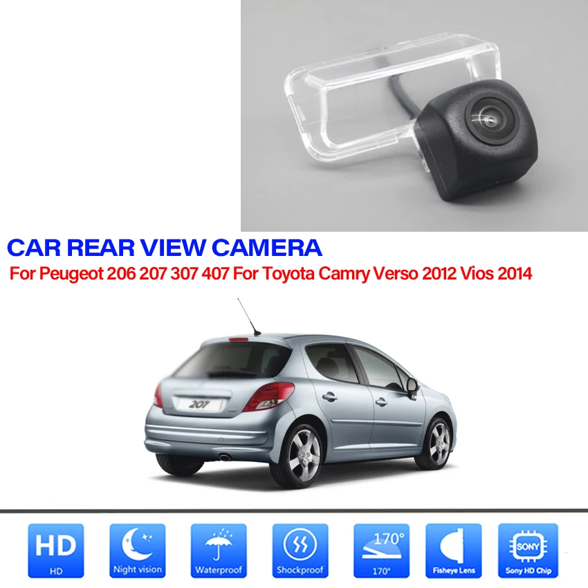 HD Wireless Car CCD Rear Camera Fisheye Lens Night Vision For Peugeot 206 207 307 407 For Toyota Camry Verso 2012 Vios 2014