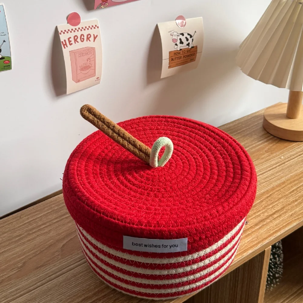 2026 New Apple Basket Storage Basket Cotton Rope Weaving Storage Bucket Cartoon Cosmetics Snacks And Miscellaneous Storage Baske