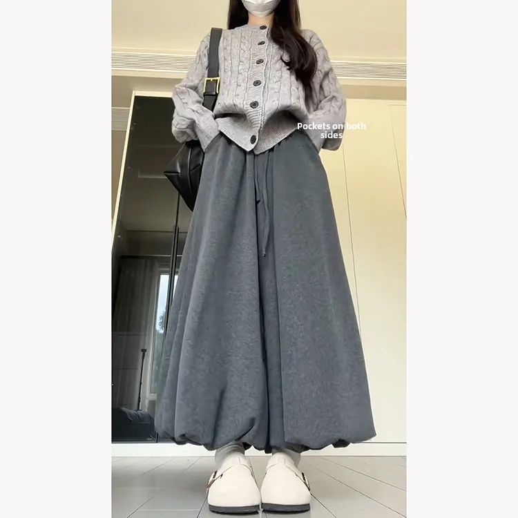 Ay preguiçoso sle macio casual bloomer calças femininas outono inverno nova gota cintura emagrecimento malha glutinoso arroz saia calças