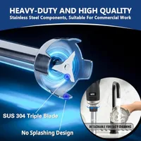 Commercial immersion blender for restaurant kitchen use, SUS 304 stainless steel shaft, silver, 500W power with variable speed 4