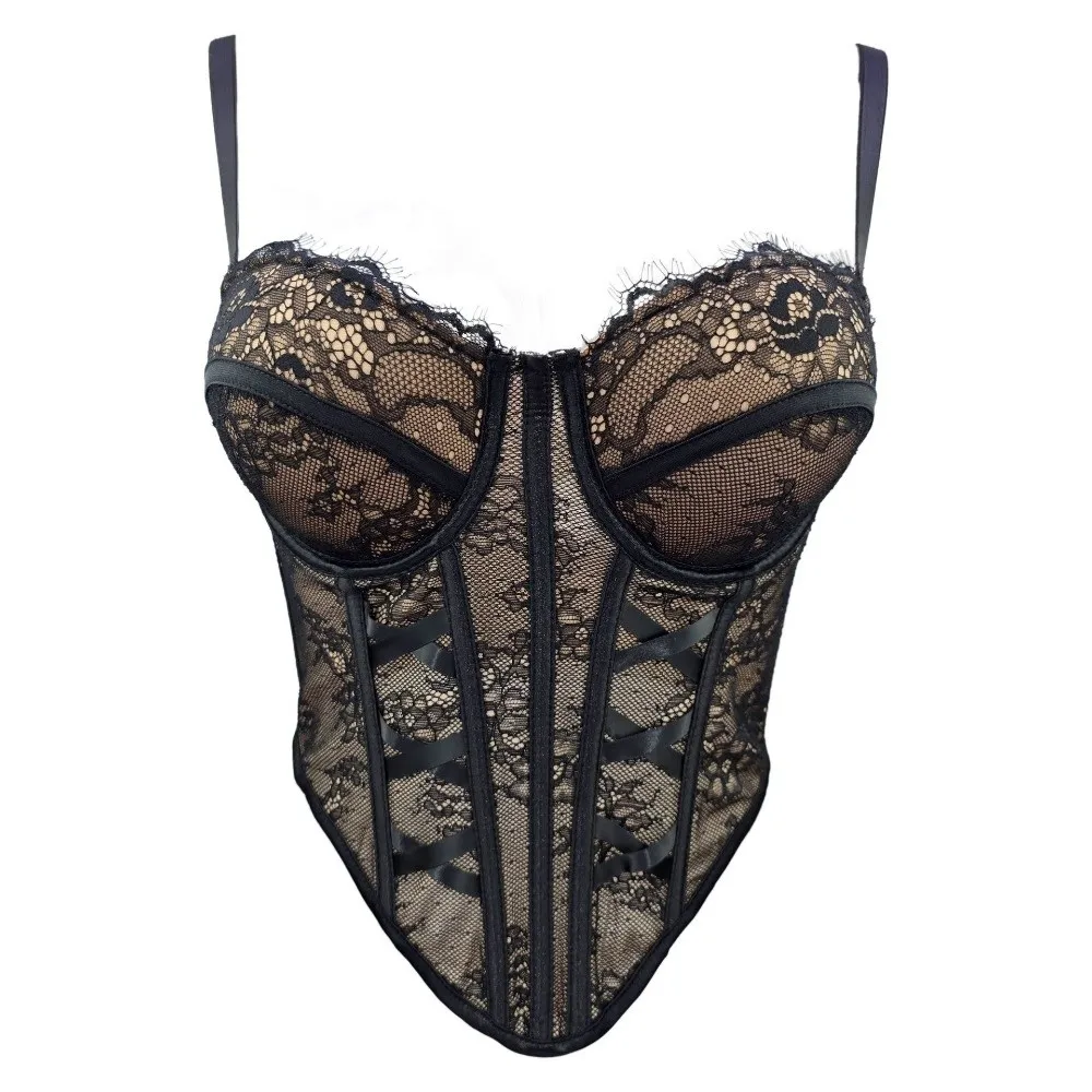 Mesh Flower Lace Corset Bottoming Shirt Spicy Girls Style Girl's Suspender Vest Sleeveless Fishbone Lace Camisole with Pads Lady
