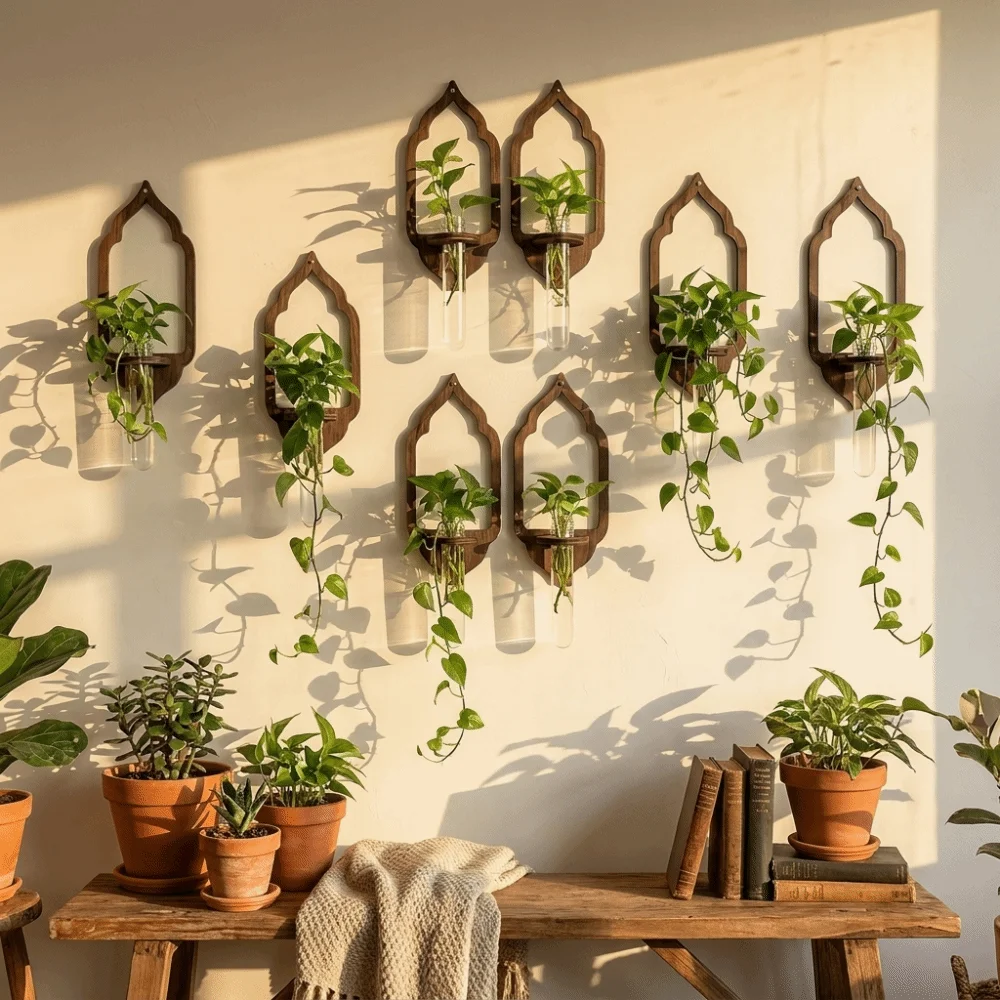 Wooden Lantern Planter Holder Home Ornaments Retro Wall Decoration Vase Geometric Hydroponic Planter