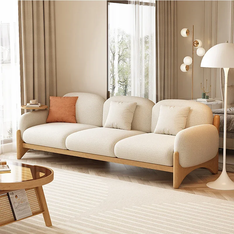 Moderno simples pequeno apartamento sofá sala de estar nordic madeira maciça estilo creme combinação funcional tecido