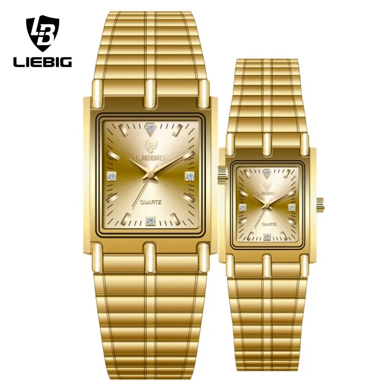 LIEBIG Luxury Steel Bracelet Woman Wristwatches Golden Quartz Female Male Lovers Watch For Female Male Clock Relogio Masculino