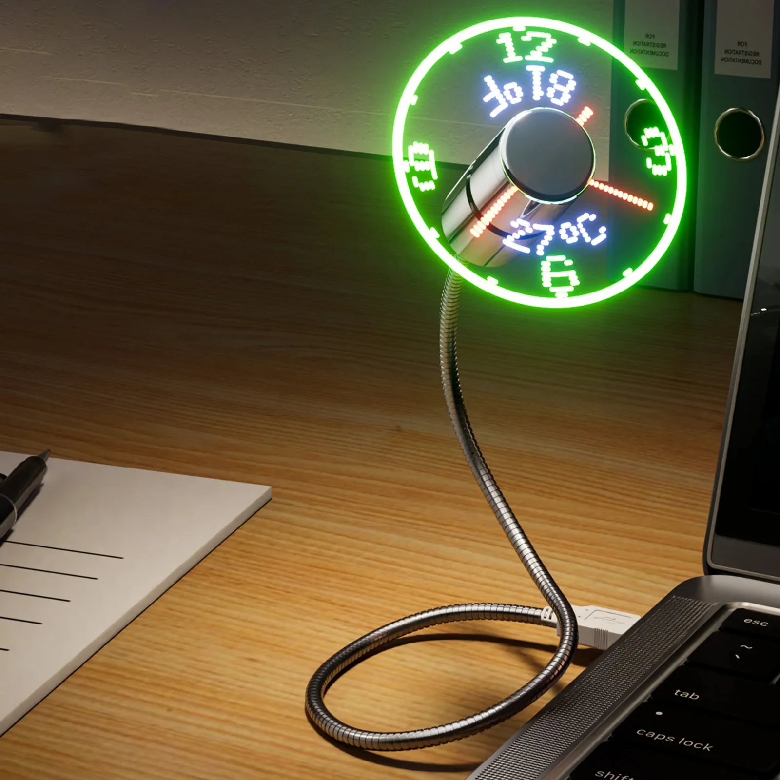 USB Clock Fan Portable With LED Time Display-Mini Flexible Cooling Fan with Switch for Desktop Laptop