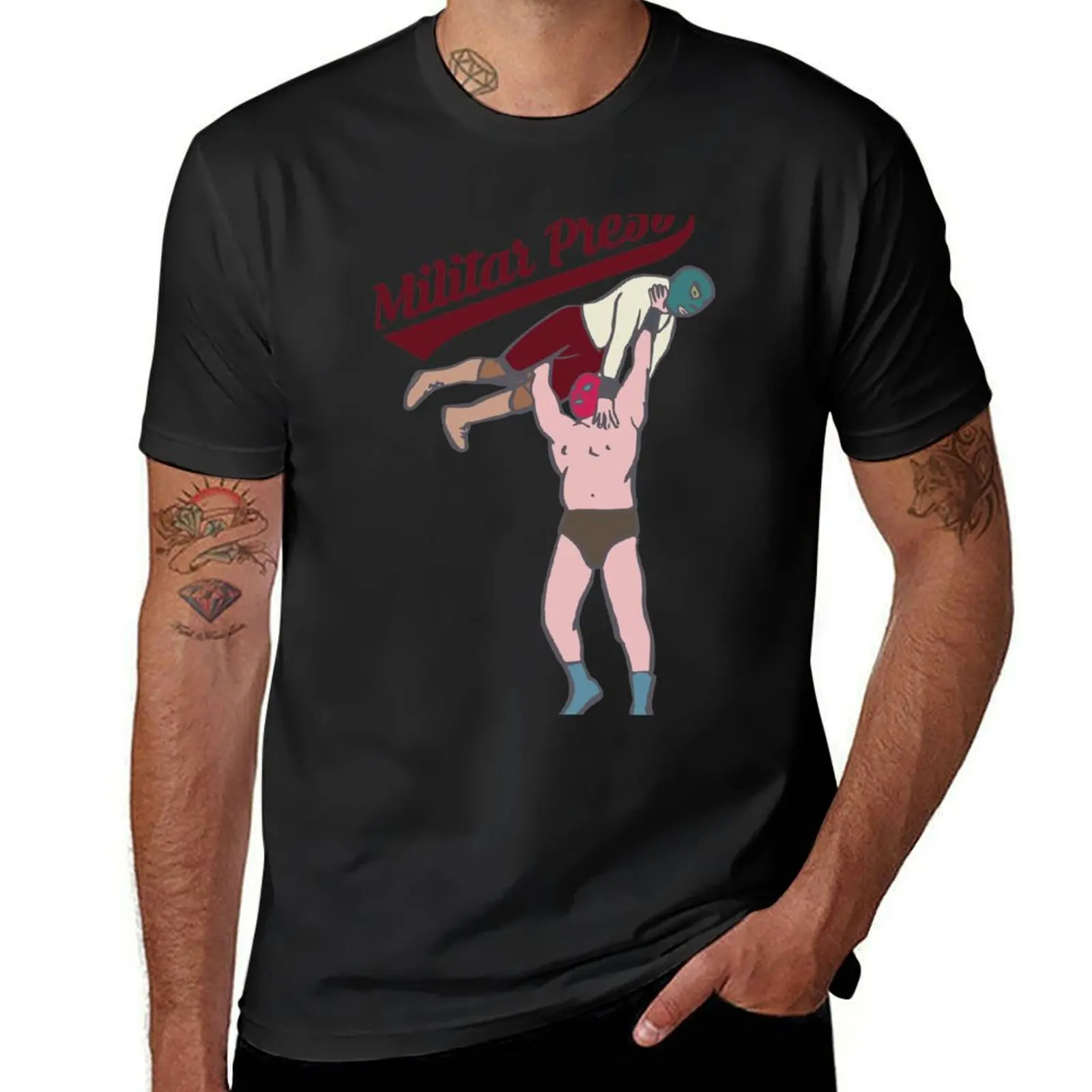 Camiseta de Lucha Libre Mexicana para hombres, ropa de anime, tops lindos, sudor, blanco, prensa militar, clench