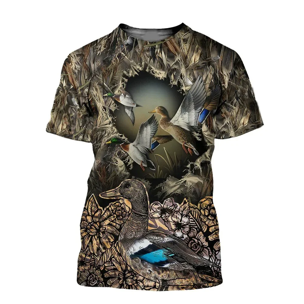 Summer Casual Men\'s T-shirt Jungle Camouflage 3D Printed T-shirt Duck Hunting Funny Fashion Harajuku Tops